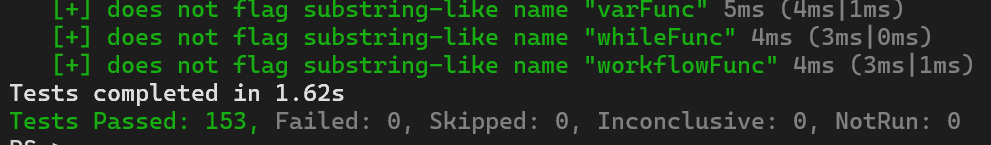 screenshot showing all tests passing