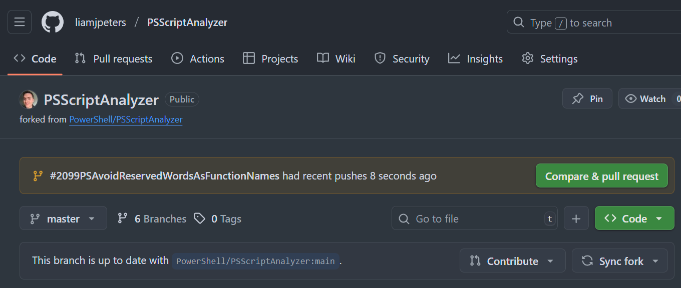 screenshot of GitHub UI prompting us to create a PR
